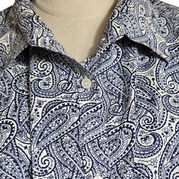 Talbots Blue and White Paisley Button Down Plus Size Unisex Shirt - Picture 2 of 6